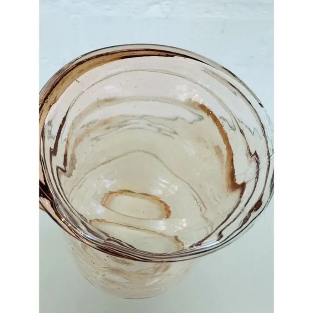 Depression Glass Pitcher Peachy Pink‎ Clear w/ Pattern Dot & Applied Handle VTG